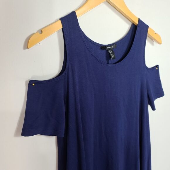 Forever 21 Blue Cold Shoulder Women's Tunic Dress - Picture 9 of 10
